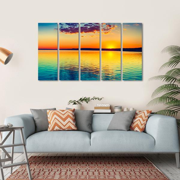 Sunset Over The Lake In Russia Canvas Wall Art-5 Horizontal-Gallery Wrap-22" x 12"-Tiaracle
