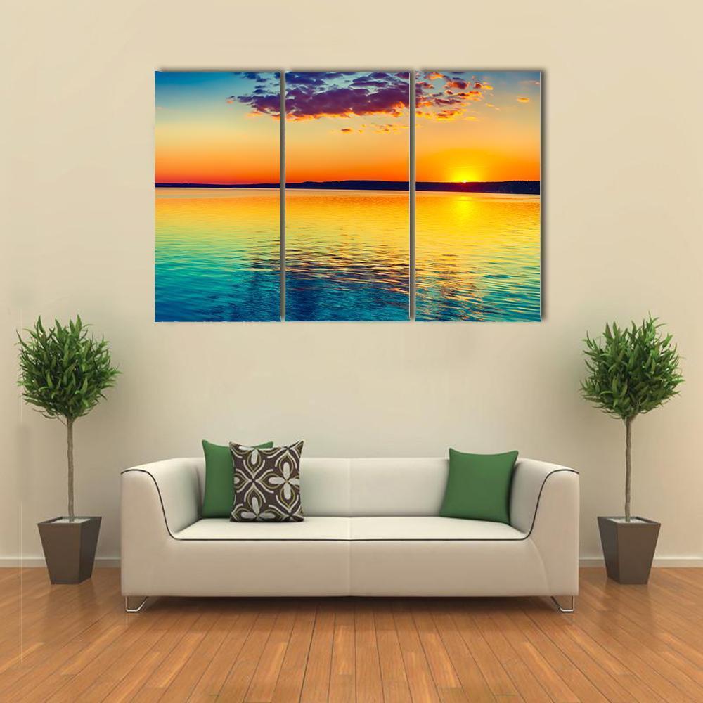Sunset Over The Lake In Russia Canvas Wall Art-3 Horizontal-Gallery Wrap-37" x 24"-Tiaracle