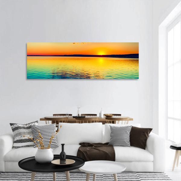 Sunset Over The Lake In Russia Panoramic Canvas Wall Art-3 Piece-25" x 08"-Tiaracle