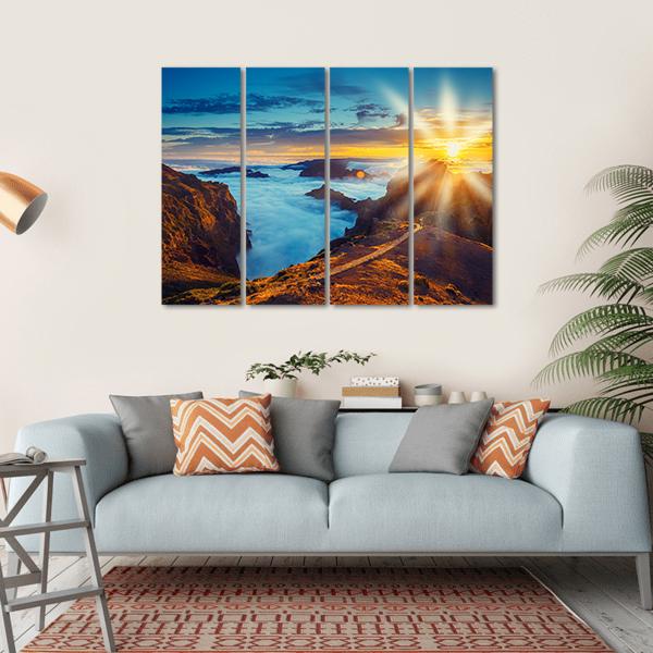 Sunset Over The Mountains In Portugal Canvas Wall Art-4 Horizontal-Gallery Wrap-34" x 24"-Tiaracle
