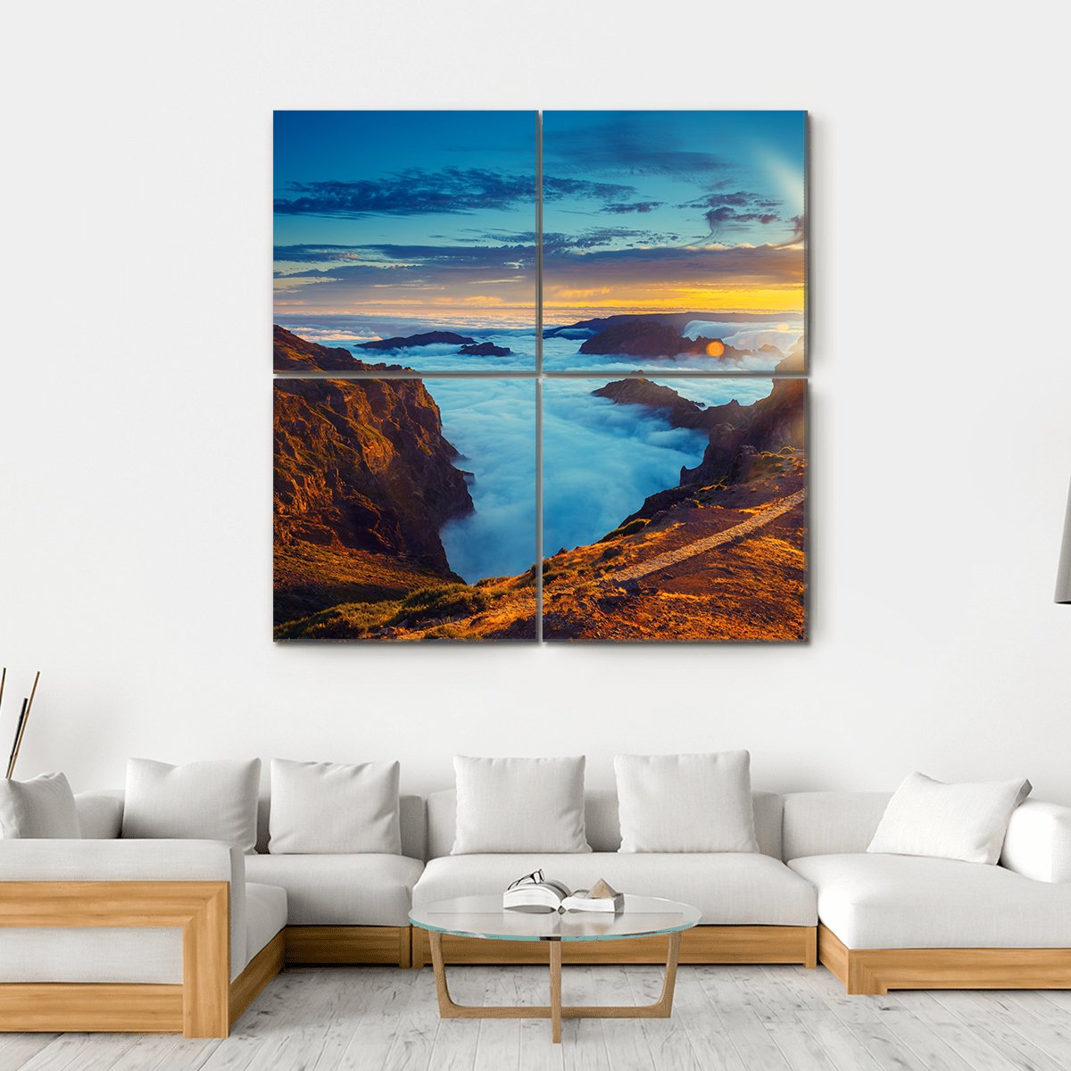 Sunset Over The Mountains In Portugal Canvas Wall Art-4 Square-Gallery Wrap-17" x 17"-Tiaracle