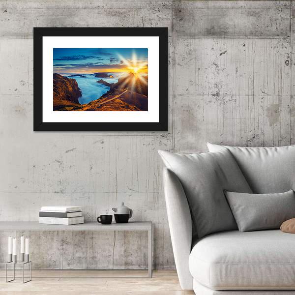 Sunset Over The Mountains In Portugal Canvas Wall Art-3 Horizontal-Gallery Wrap-25" x 16"-Tiaracle
