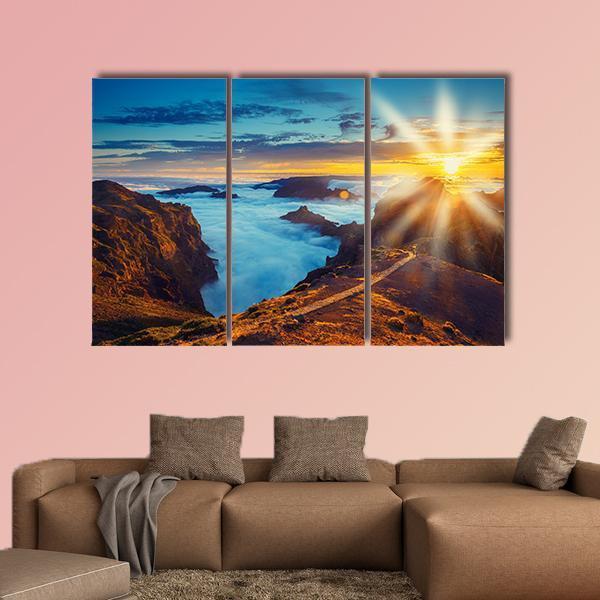 Sunset Over The Mountains In Portugal Canvas Wall Art-3 Horizontal-Gallery Wrap-25" x 16"-Tiaracle