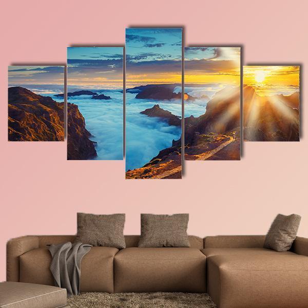 Sunset Over The Mountains In Portugal Canvas Wall Art-4 Pop-Gallery Wrap-50" x 32"-Tiaracle