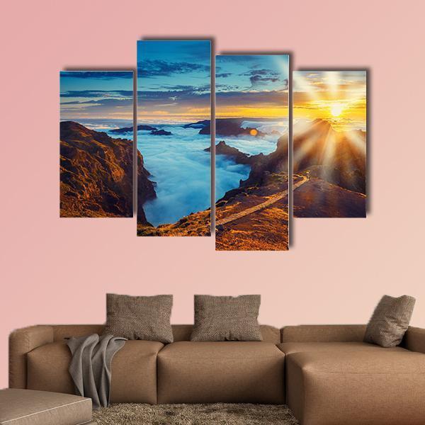 Sunset Over The Mountains In Portugal Canvas Wall Art-3 Horizontal-Gallery Wrap-25" x 16"-Tiaracle