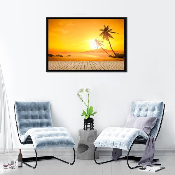 Sunset Over The Ocean Canvas Wall Art-1 Piece-Floating Frame-24" x 16"-Tiaracle
