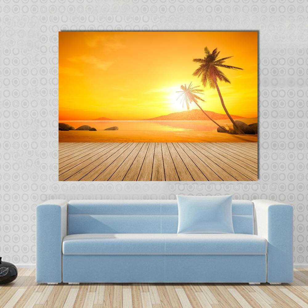 Sunset Over The Ocean Canvas Wall Art-1 Piece-Gallery Wrap-48" x 32"-Tiaracle