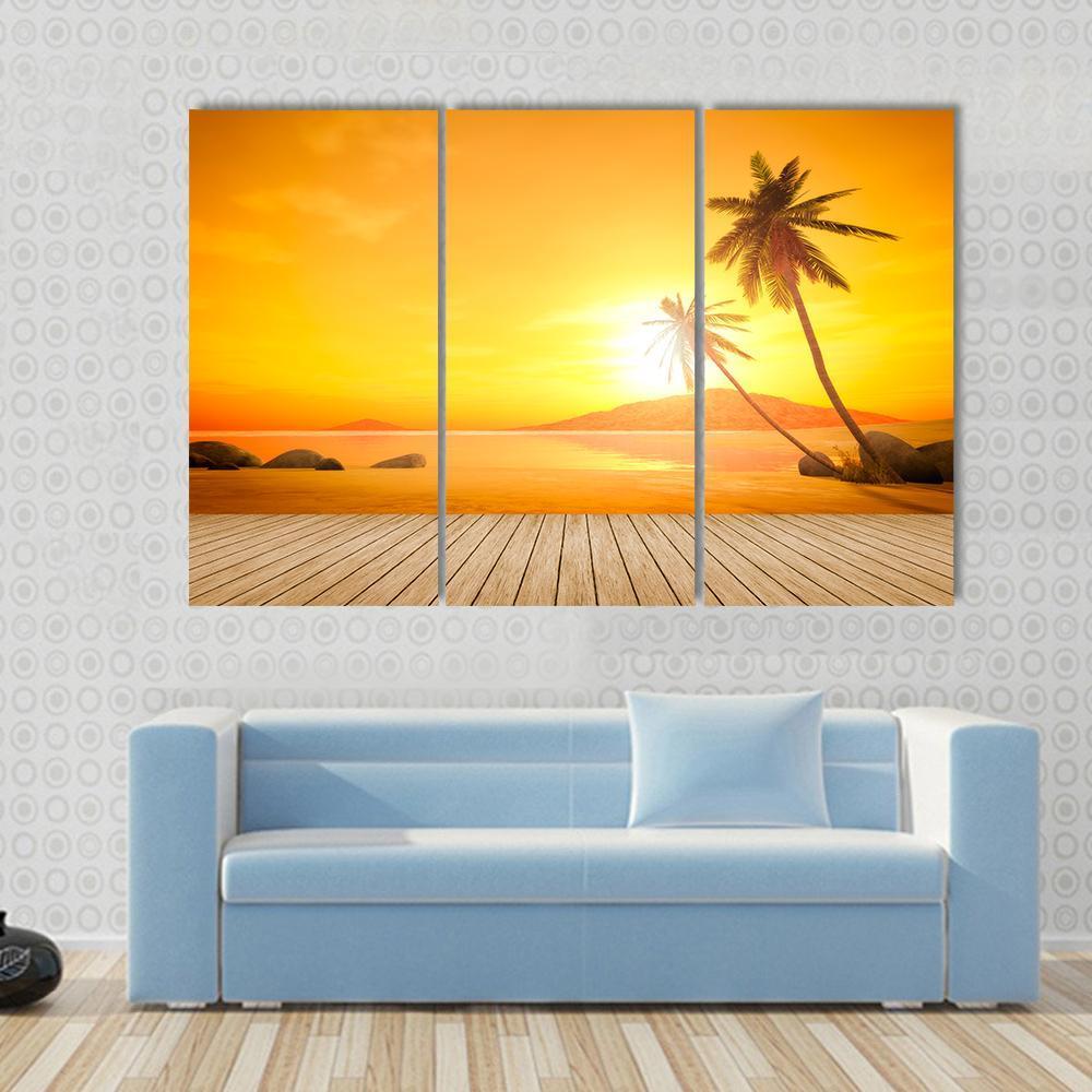 Sunset Over The Ocean Canvas Wall Art-3 Horizontal-Gallery Wrap-37" x 24"-Tiaracle