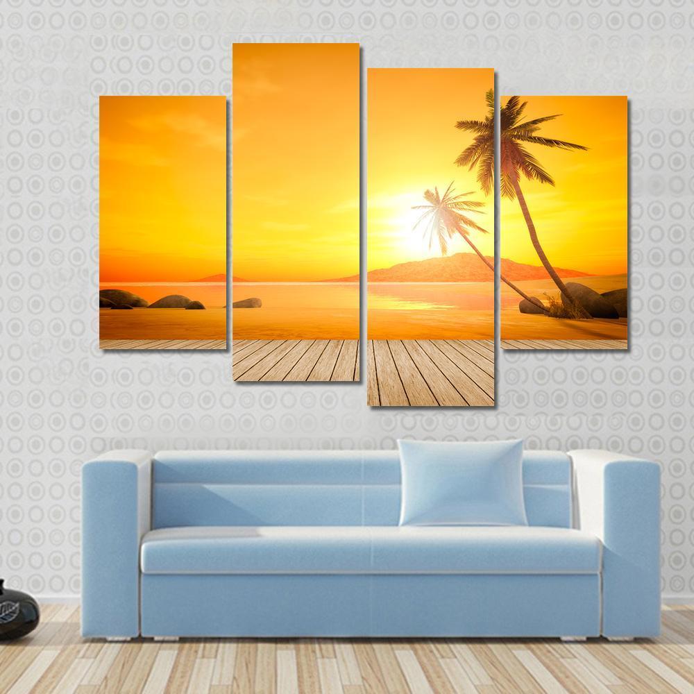 Sunset Over The Ocean Canvas Wall Art-4 Pop-Gallery Wrap-50" x 32"-Tiaracle