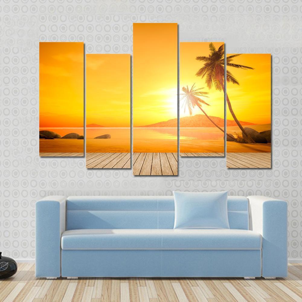Sunset Over The Ocean Canvas Wall Art-5 Pop-Gallery Wrap-47" x 32"-Tiaracle