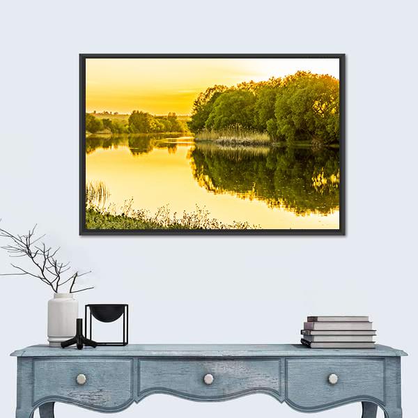 Sunset Over The River Canvas Wall Art-1 Piece-Floating Frame-24" x 16"-Tiaracle