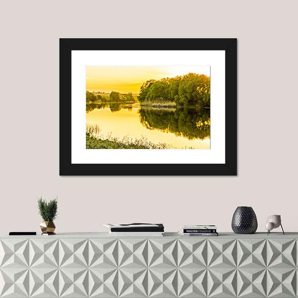 Sunset Over The River Canvas Wall Art-1 Piece-Framed Print-20" x 16"-Tiaracle