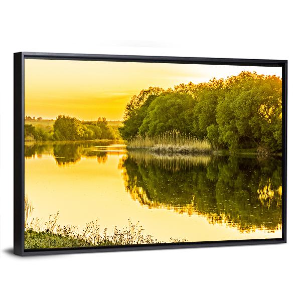 Sunset Over The River Canvas Wall Art-3 Horizontal-Gallery Wrap-25" x 16"-Tiaracle