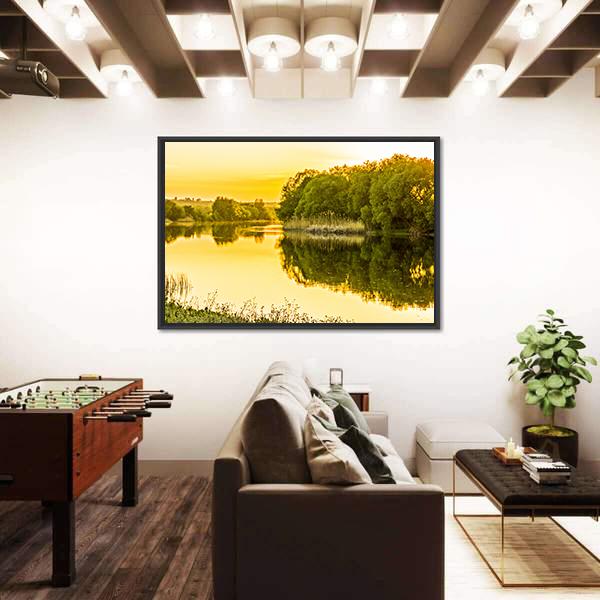 Sunset Over The River Canvas Wall Art-3 Horizontal-Gallery Wrap-25" x 16"-Tiaracle