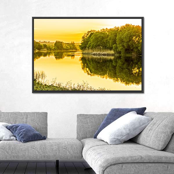 Sunset Over The River Canvas Wall Art-3 Horizontal-Gallery Wrap-25" x 16"-Tiaracle