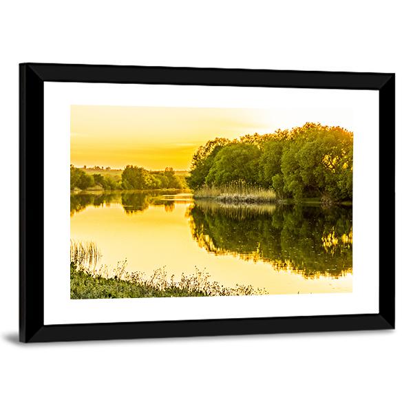 Sunset Over The River Canvas Wall Art-3 Horizontal-Gallery Wrap-25" x 16"-Tiaracle