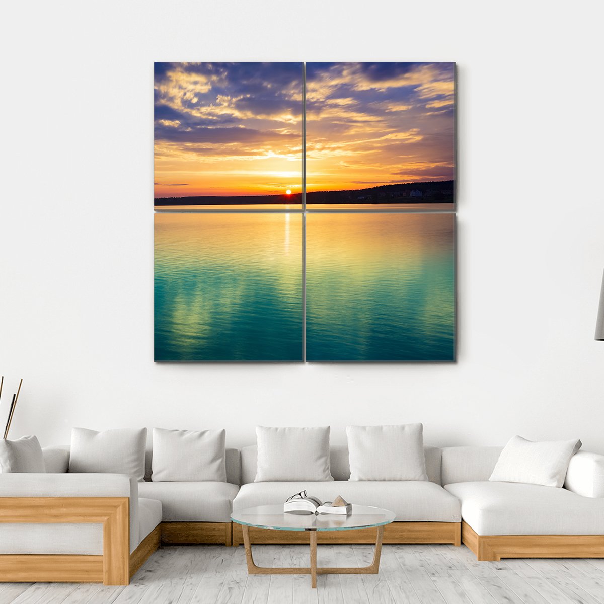 Sunset Over The River In Russia Canvas Wall Art-4 Square-Gallery Wrap-17" x 17"-Tiaracle
