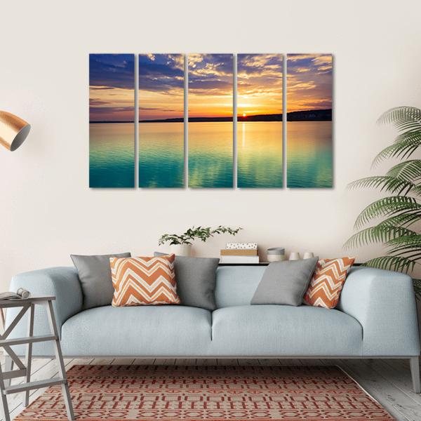 Sunset Over The River In Russia Canvas Wall Art-5 Horizontal-Gallery Wrap-22" x 12"-Tiaracle