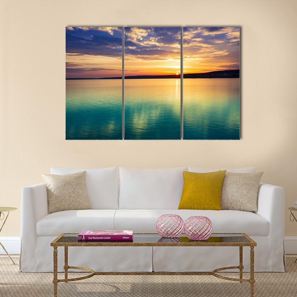 Sunset Over The River In Russia Canvas Wall Art-3 Horizontal-Gallery Wrap-37" x 24"-Tiaracle