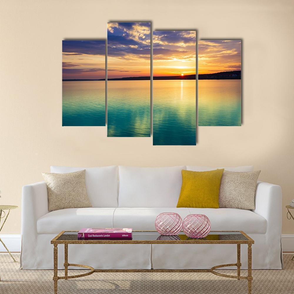 Sunset Over The River In Russia Canvas Wall Art-4 Pop-Gallery Wrap-50" x 32"-Tiaracle