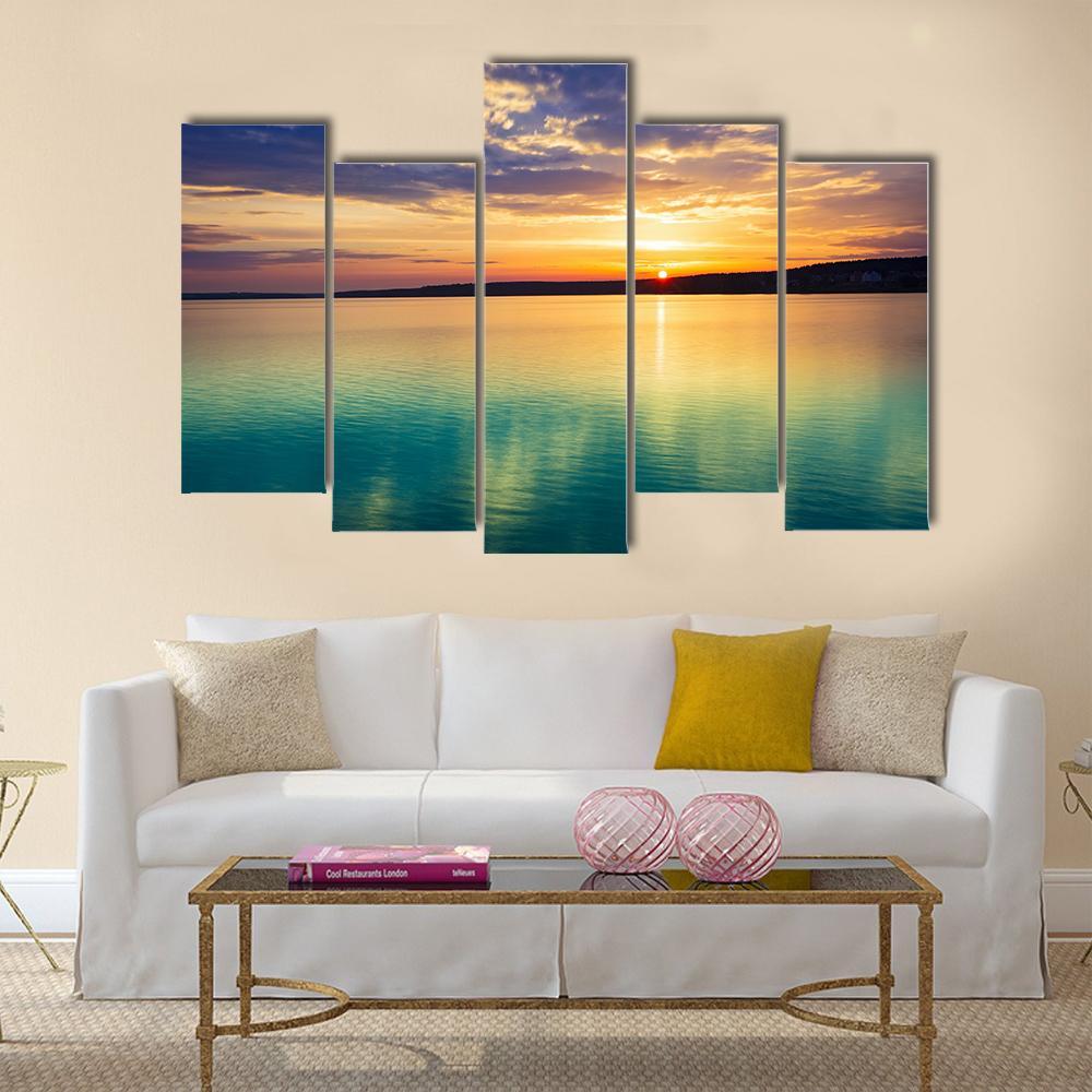 Sunset Over The River In Russia Canvas Wall Art-5 Pop-Gallery Wrap-47" x 32"-Tiaracle