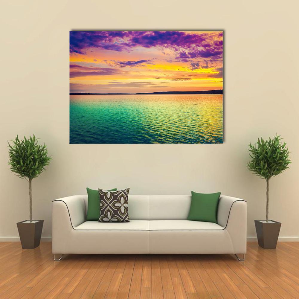 Sunset Over The River Canvas Wall Art-1 Piece-Gallery Wrap-48" x 32"-Tiaracle