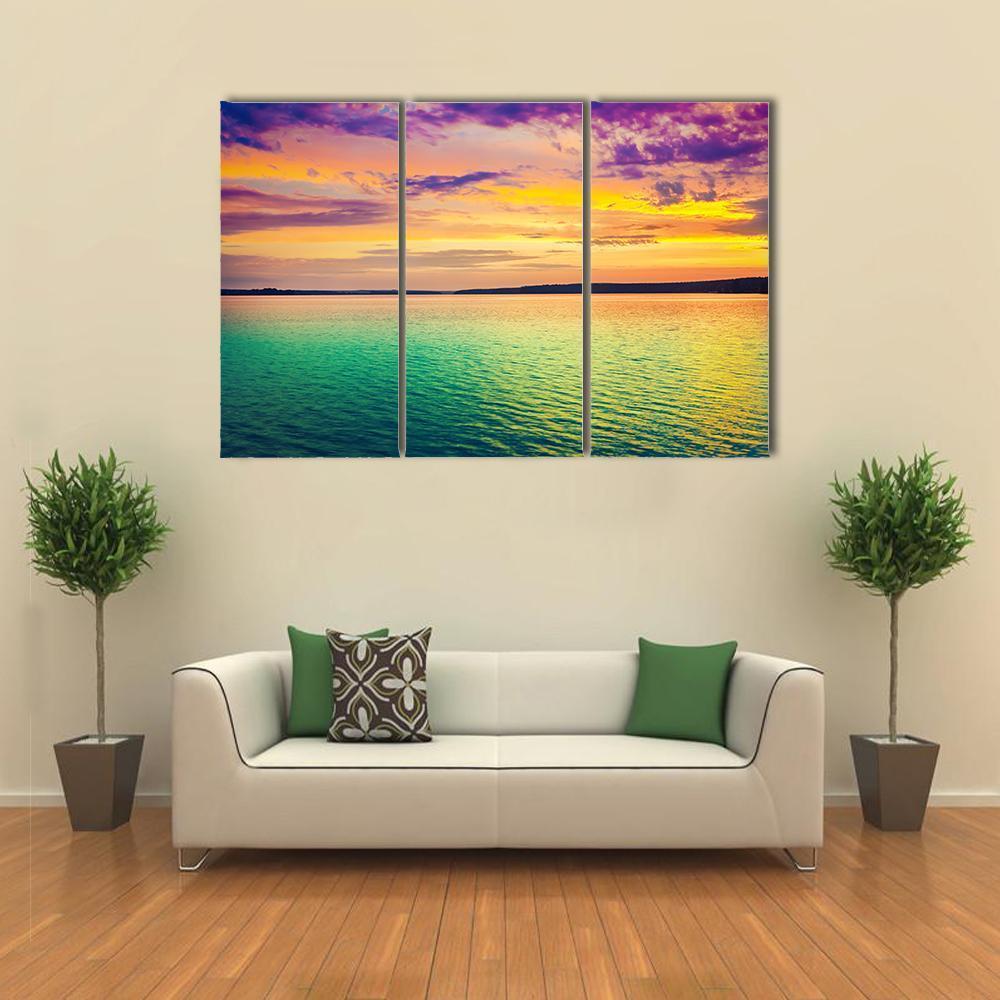 Sunset Over The River Canvas Wall Art-3 Horizontal-Gallery Wrap-37" x 24"-Tiaracle
