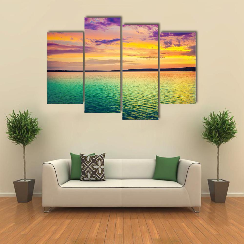 Sunset Over The River Canvas Wall Art-4 Pop-Gallery Wrap-50" x 32"-Tiaracle