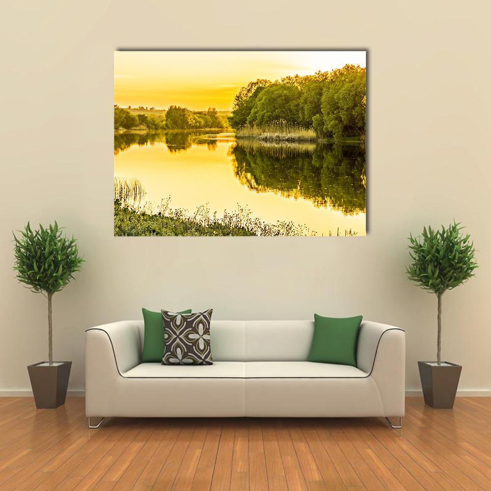 Sunset Over The River Canvas Wall Art-1 Piece-Gallery Wrap-48" x 32"-Tiaracle