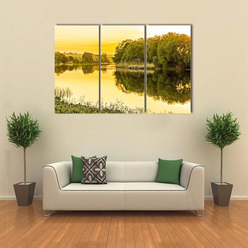 Sunset Over The River Canvas Wall Art-3 Horizontal-Gallery Wrap-37" x 24"-Tiaracle