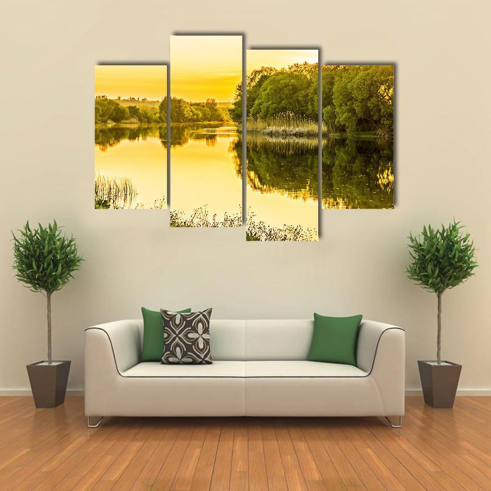 Sunset Over The River Canvas Wall Art-4 Pop-Gallery Wrap-50" x 32"-Tiaracle