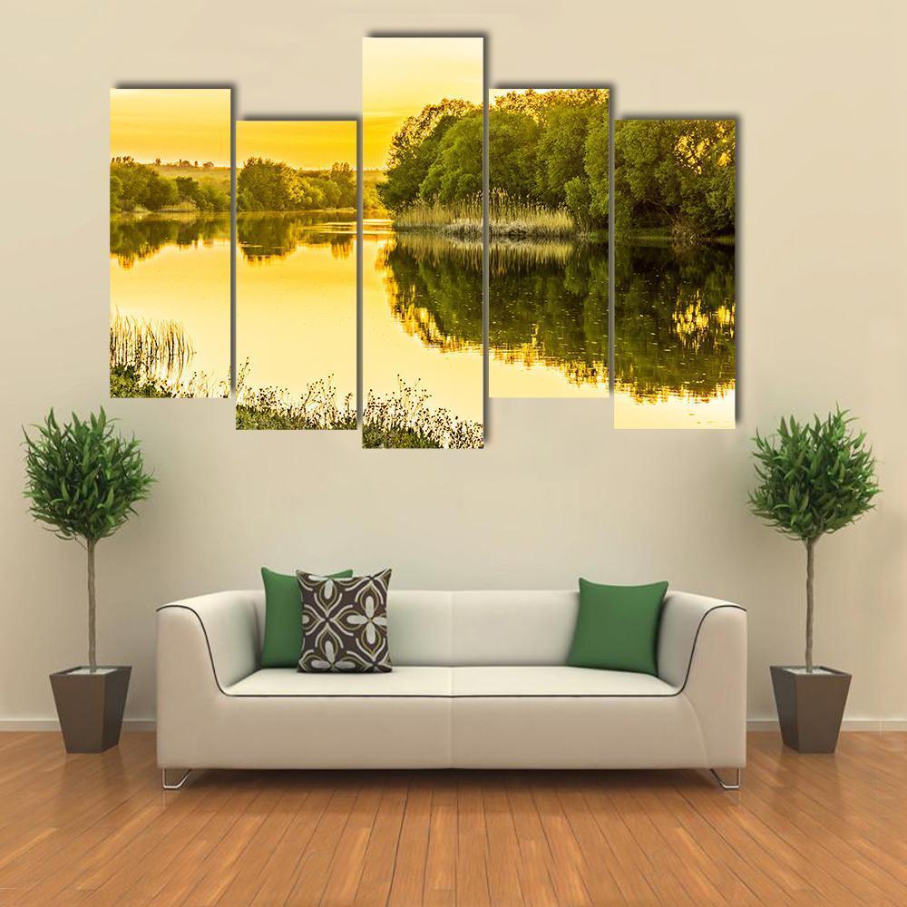 Sunset Over The River Canvas Wall Art-5 Pop-Gallery Wrap-47" x 32"-Tiaracle