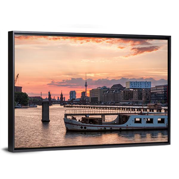 Sunset Over The River Spree Canvas Wall Art-3 Horizontal-Gallery Wrap-25" x 16"-Tiaracle