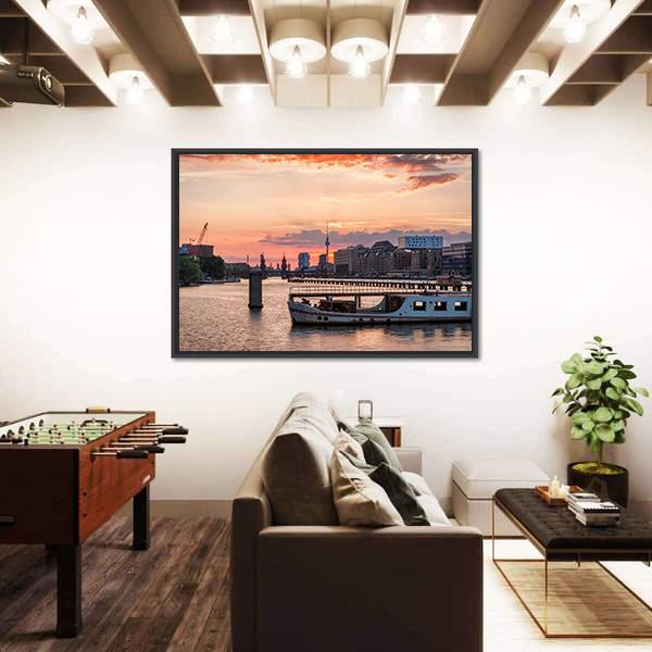 Sunset Over The River Spree Canvas Wall Art-3 Horizontal-Gallery Wrap-25" x 16"-Tiaracle