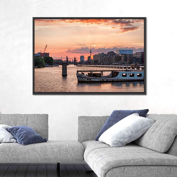 Sunset Over The River Spree Canvas Wall Art-3 Horizontal-Gallery Wrap-25" x 16"-Tiaracle