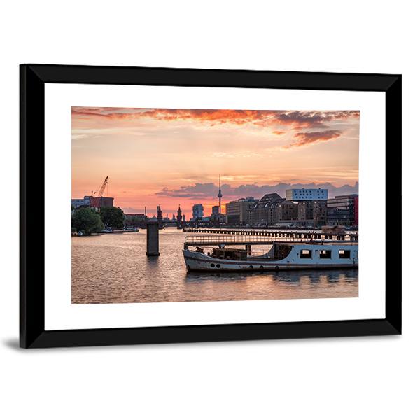 Sunset Over The River Spree Canvas Wall Art-3 Horizontal-Gallery Wrap-25" x 16"-Tiaracle