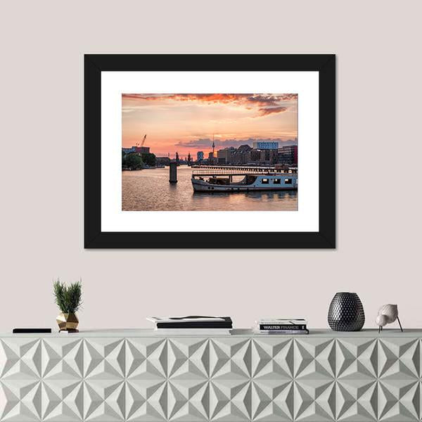 Sunset Over The River Spree Canvas Wall Art-3 Horizontal-Gallery Wrap-25" x 16"-Tiaracle