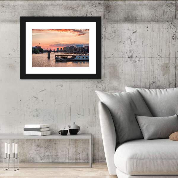 Sunset Over The River Spree Canvas Wall Art-3 Horizontal-Gallery Wrap-25" x 16"-Tiaracle
