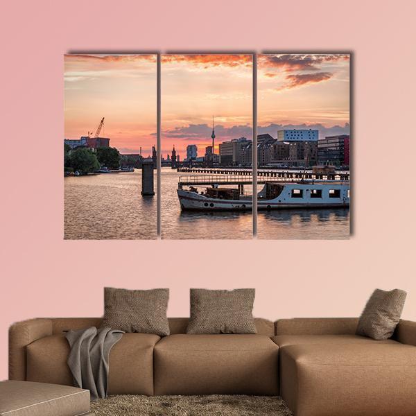 Sunset Over The River Spree Canvas Wall Art-3 Horizontal-Gallery Wrap-37" x 24"-Tiaracle