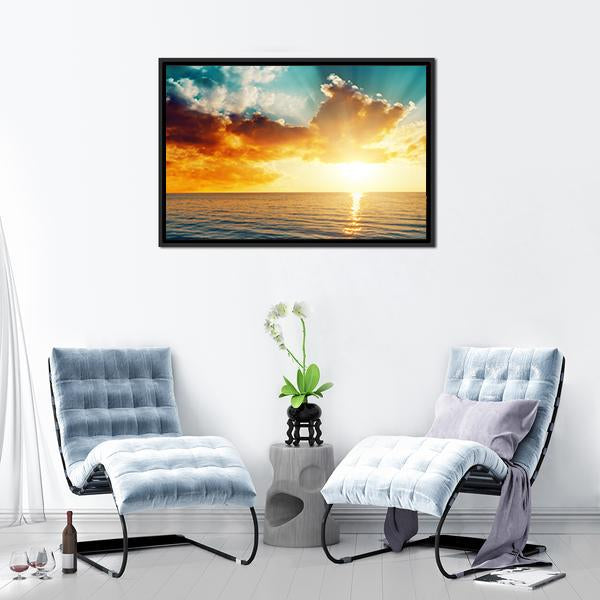 Sunset Over The Sea Canvas Wall Art-1 Piece-Floating Frame-24" x 16"-Tiaracle