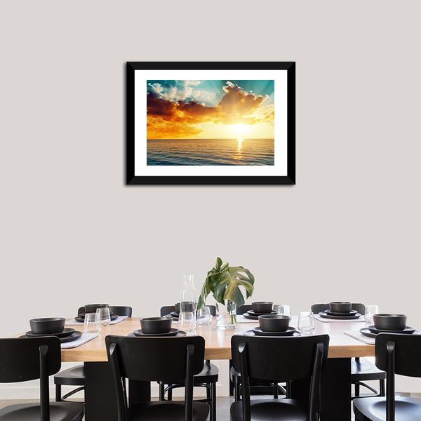 Sunset Over The Sea Canvas Wall Art-1 Piece-Framed Print-20" x 16"-Tiaracle