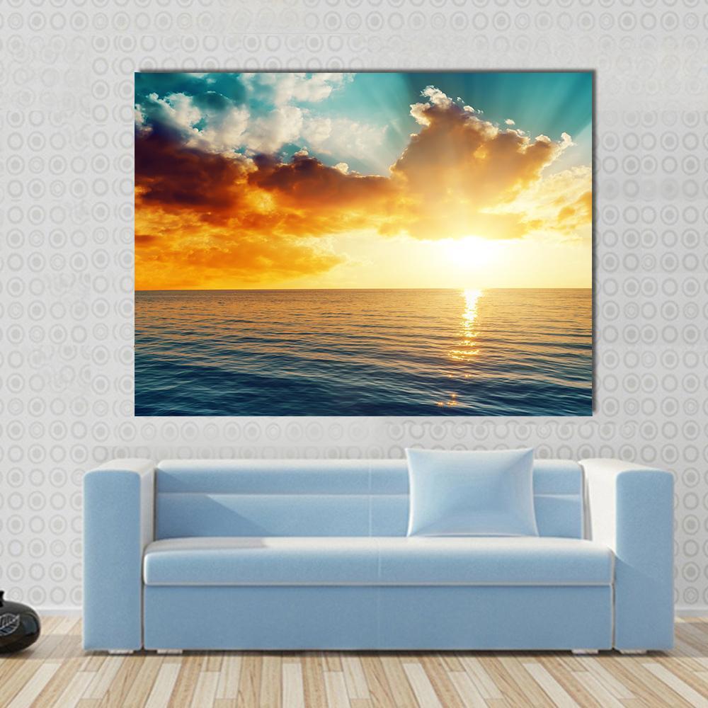 Sunset Over The Sea Canvas Wall Art-1 Piece-Gallery Wrap-48" x 32"-Tiaracle