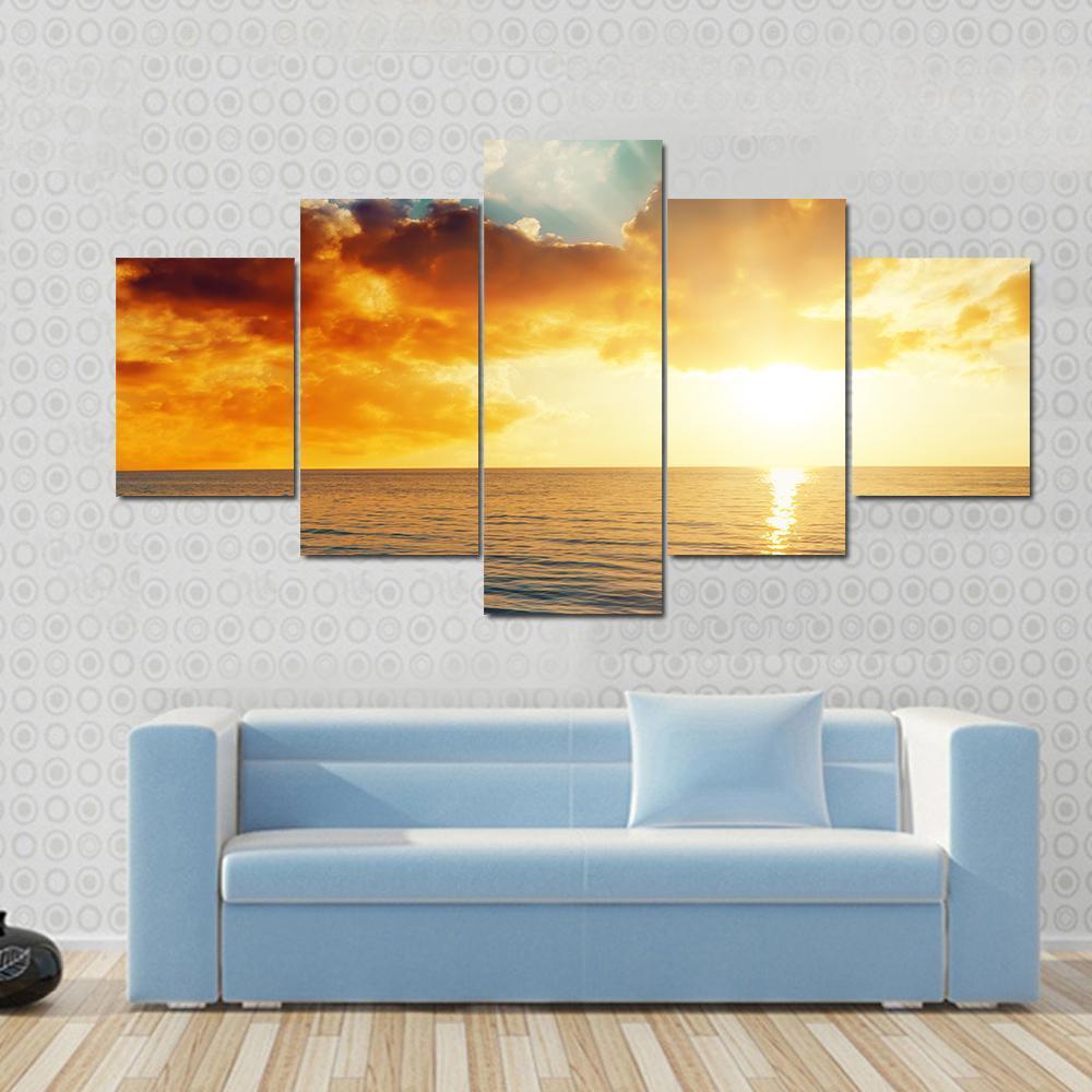 Sunset Over The Sea Canvas Wall Art-5 Star-Gallery Wrap-62" x 32"-Tiaracle