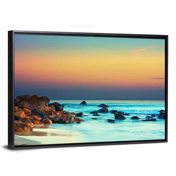 Sunset Over The Sea Stone Canvas Wall Art-3 Horizontal-Gallery Wrap-25" x 16"-Tiaracle