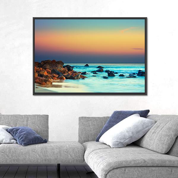Sunset Over The Sea Stone Canvas Wall Art-3 Horizontal-Gallery Wrap-25" x 16"-Tiaracle