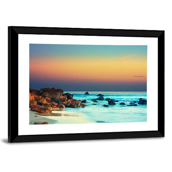 Sunset Over The Sea Stone Canvas Wall Art-3 Horizontal-Gallery Wrap-25" x 16"-Tiaracle