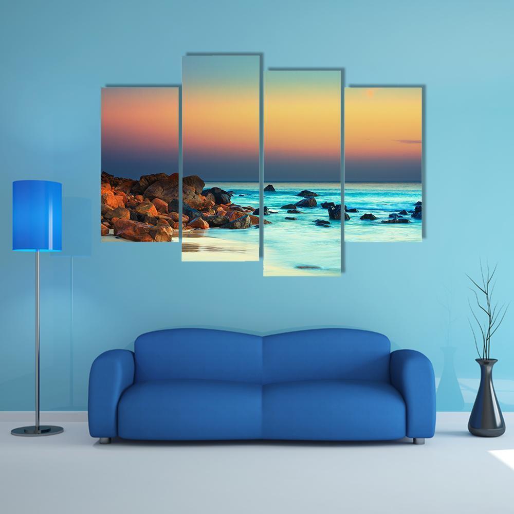 Sunset Over The Sea Stone Canvas Wall Art-4 Pop-Gallery Wrap-50" x 32"-Tiaracle