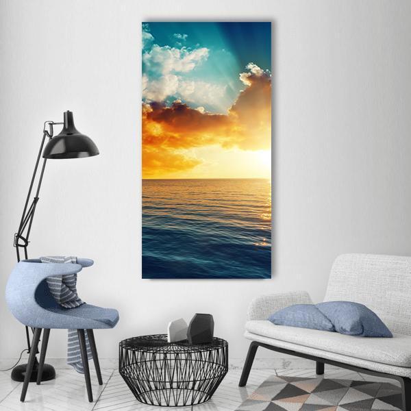 Sunrise With Bright Red Sky On Sea Canvas Wall Art - Tiaracle