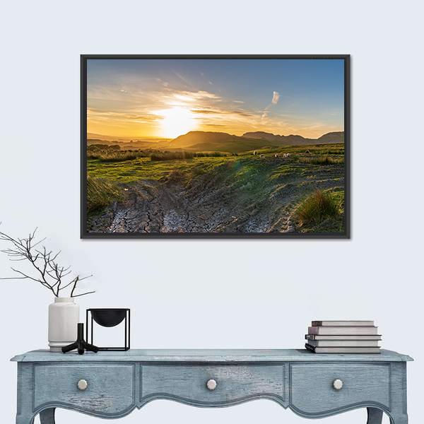 Sunset Over The Yorkshire Dales Near Settle Canvas Wall Art-1 Piece-Floating Frame-24" x 16"-Tiaracle
