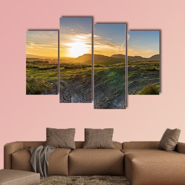 Sunset Over The Yorkshire Dales Near Settle Canvas Wall Art-4 Pop-Gallery Wrap-50" x 32"-Tiaracle